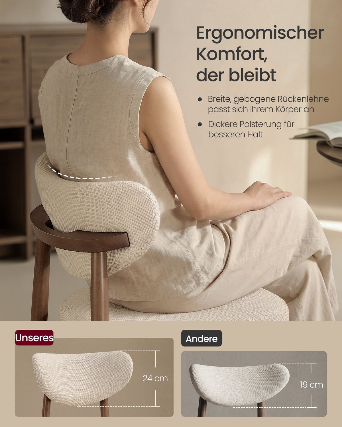 Barkruk - 2-Delige Set met Rugleuning en Houten Poten - Lichtbeige - 50 x 51,5 x 95,5 cm