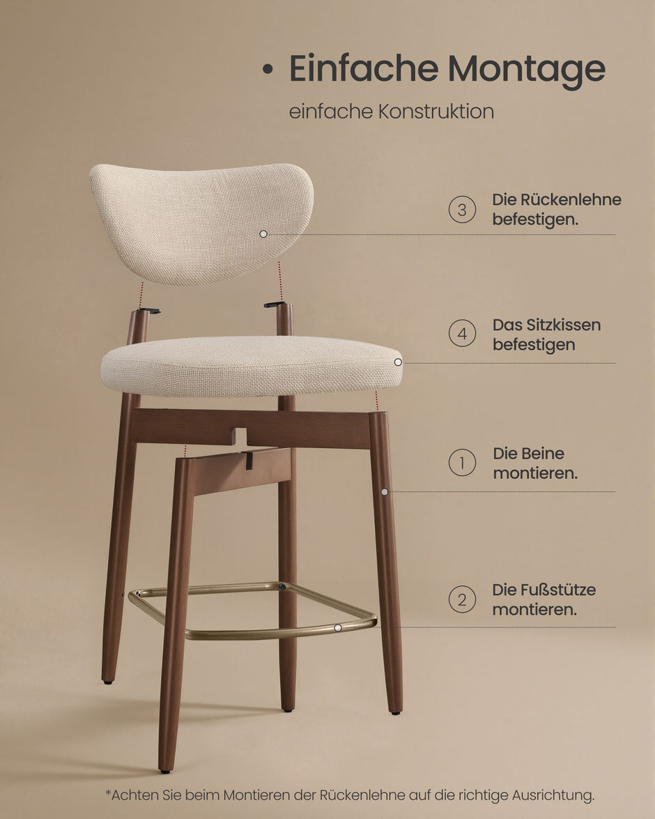 Barkruk - 2-Delige Set met Rugleuning en Houten Poten - Lichtbeige - 50 x 51,5 x 95,5 cm