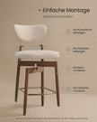 Barkruk - 2-Delige Set met Rugleuning en Houten Poten - Lichtbeige - 50 x 51,5 x 95,5 cm