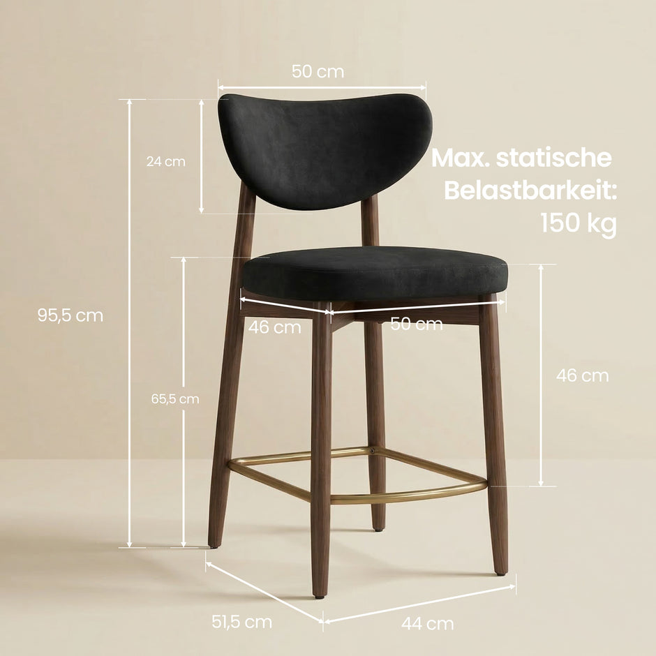 Barkruk - 2-Delige Set met Rugleuning en Houten Poten - Zwart - 50 x 51,5 x 95,5 cm