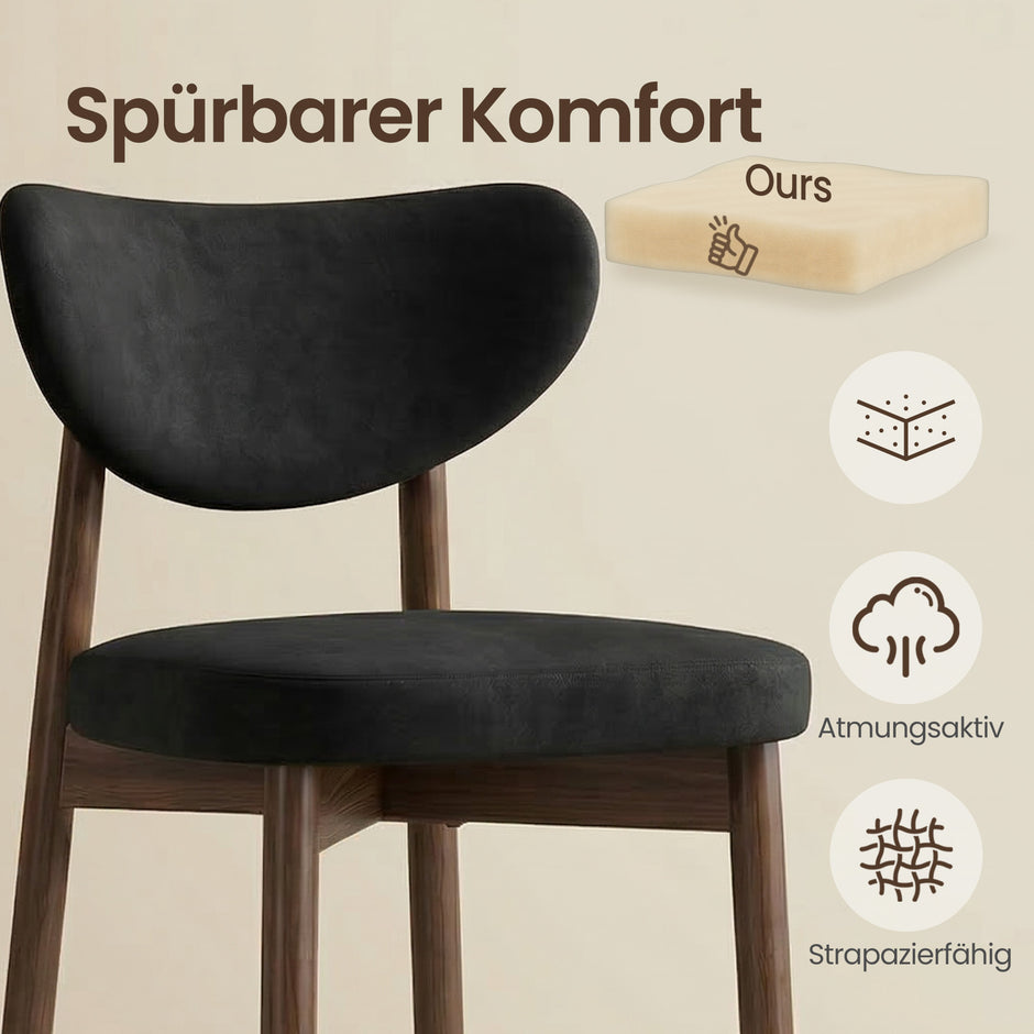 Barkruk - 2-Delige Set met Rugleuning en Houten Poten - Zwart - 50 x 51,5 x 95,5 cm