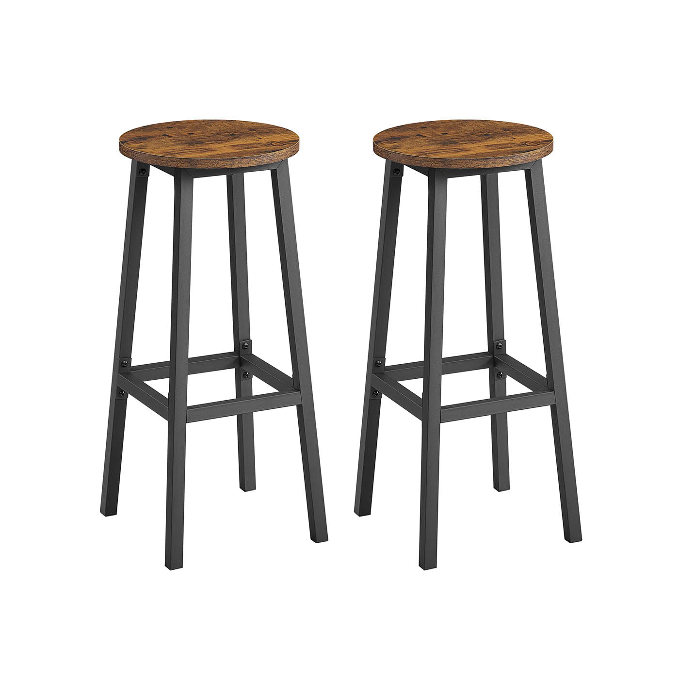Barhocker-Set von 2 mit Fußstützen-Vintage-Braunschwarz