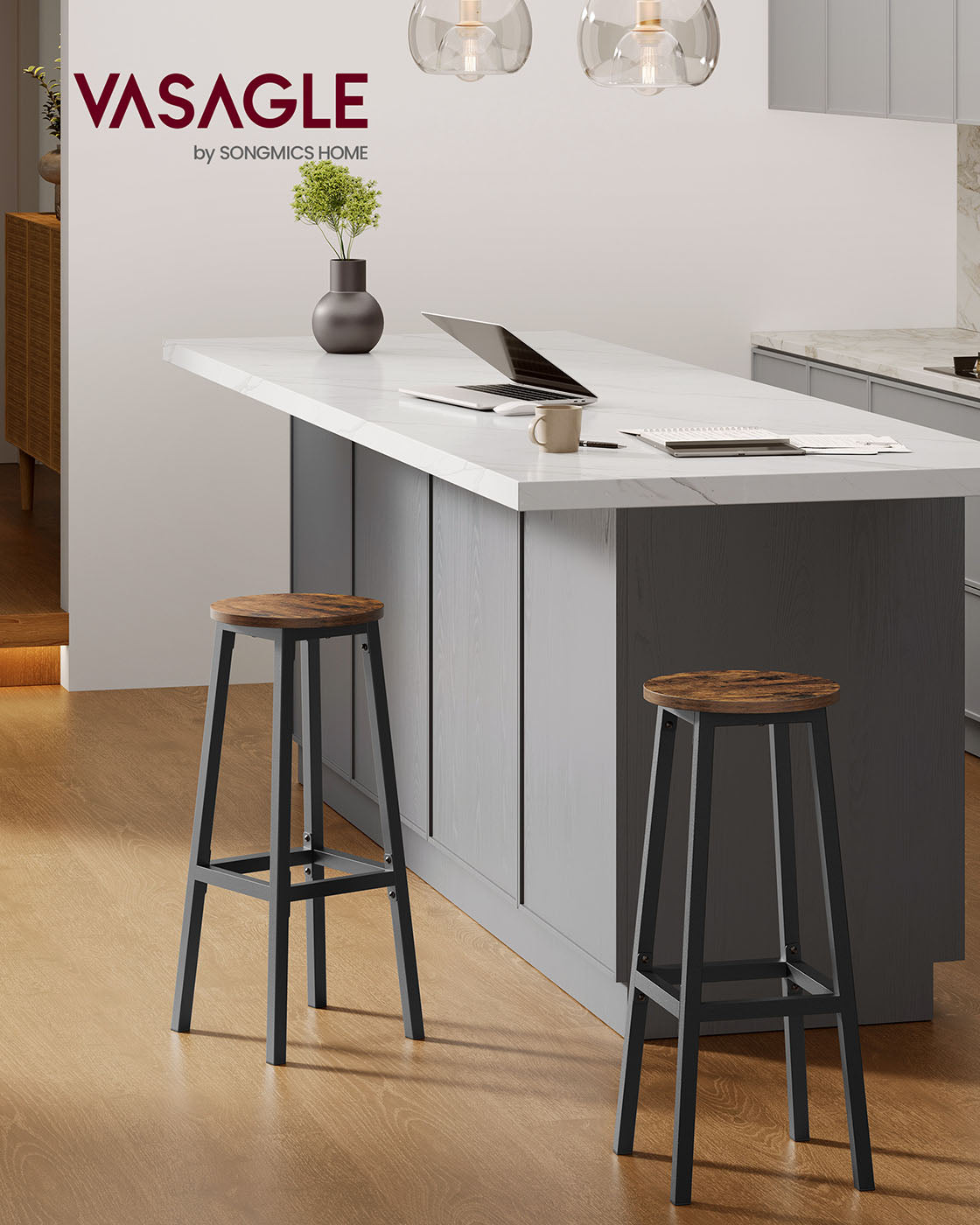 Barhocker-Set von 2 mit Fußstützen-Vintage-Braunschwarz