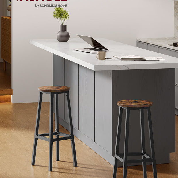 Barhocker-Set von 2 mit Fußstützen-Vintage-Braunschwarz