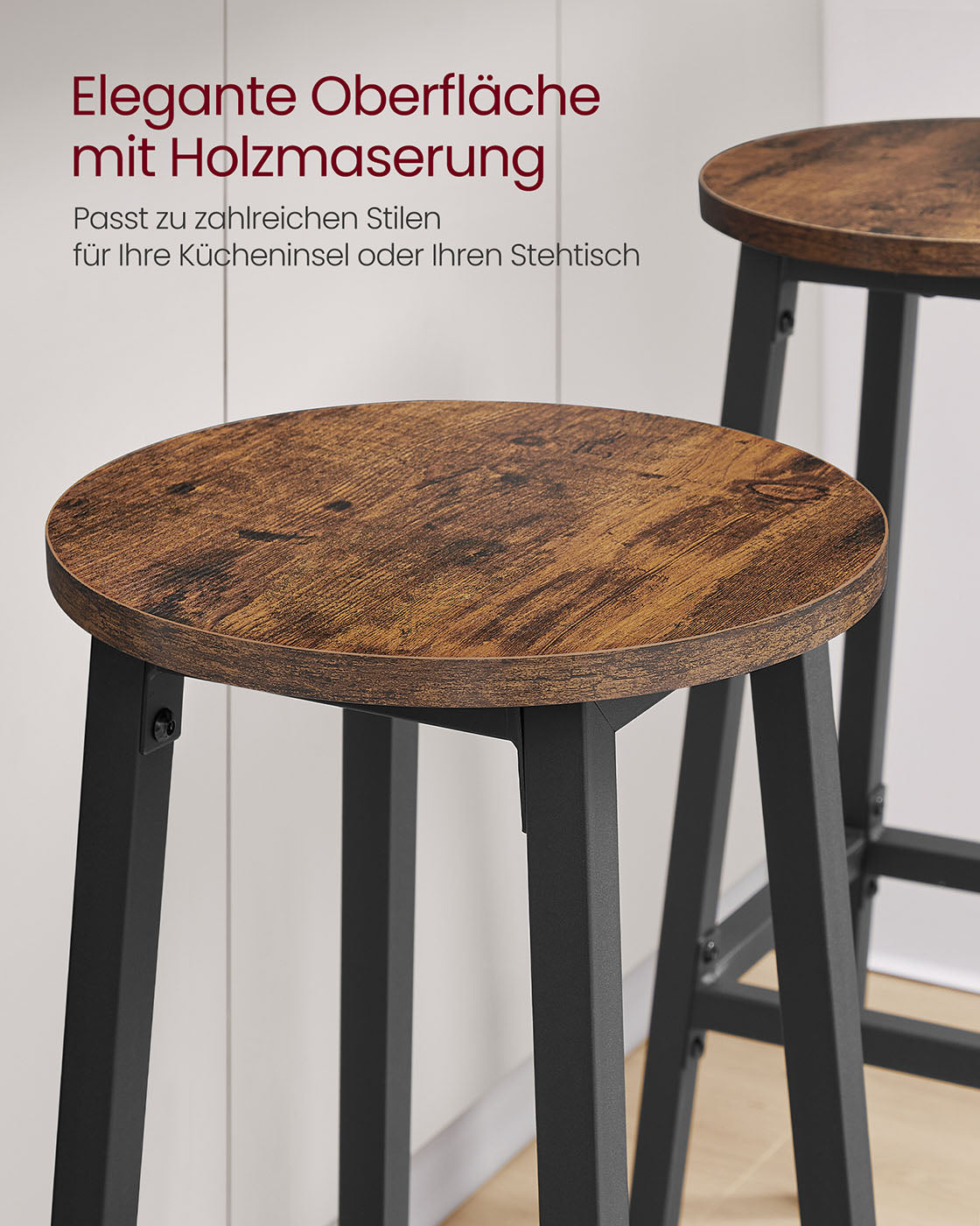 Barhocker-Set von 2 mit Fußstützen-Vintage-Braunschwarz