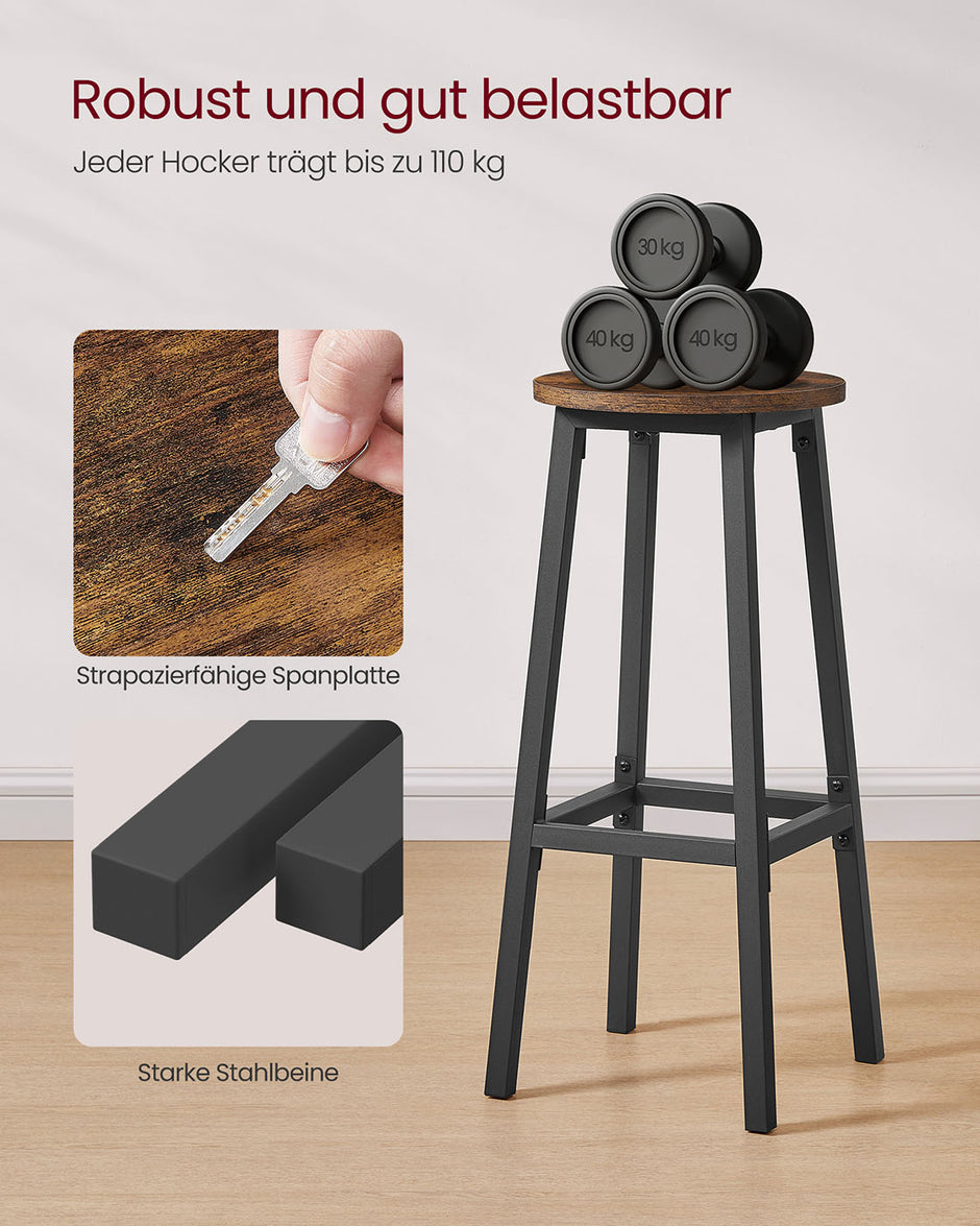 Barhocker-Set von 2 mit Fußstützen-Vintage-Braunschwarz