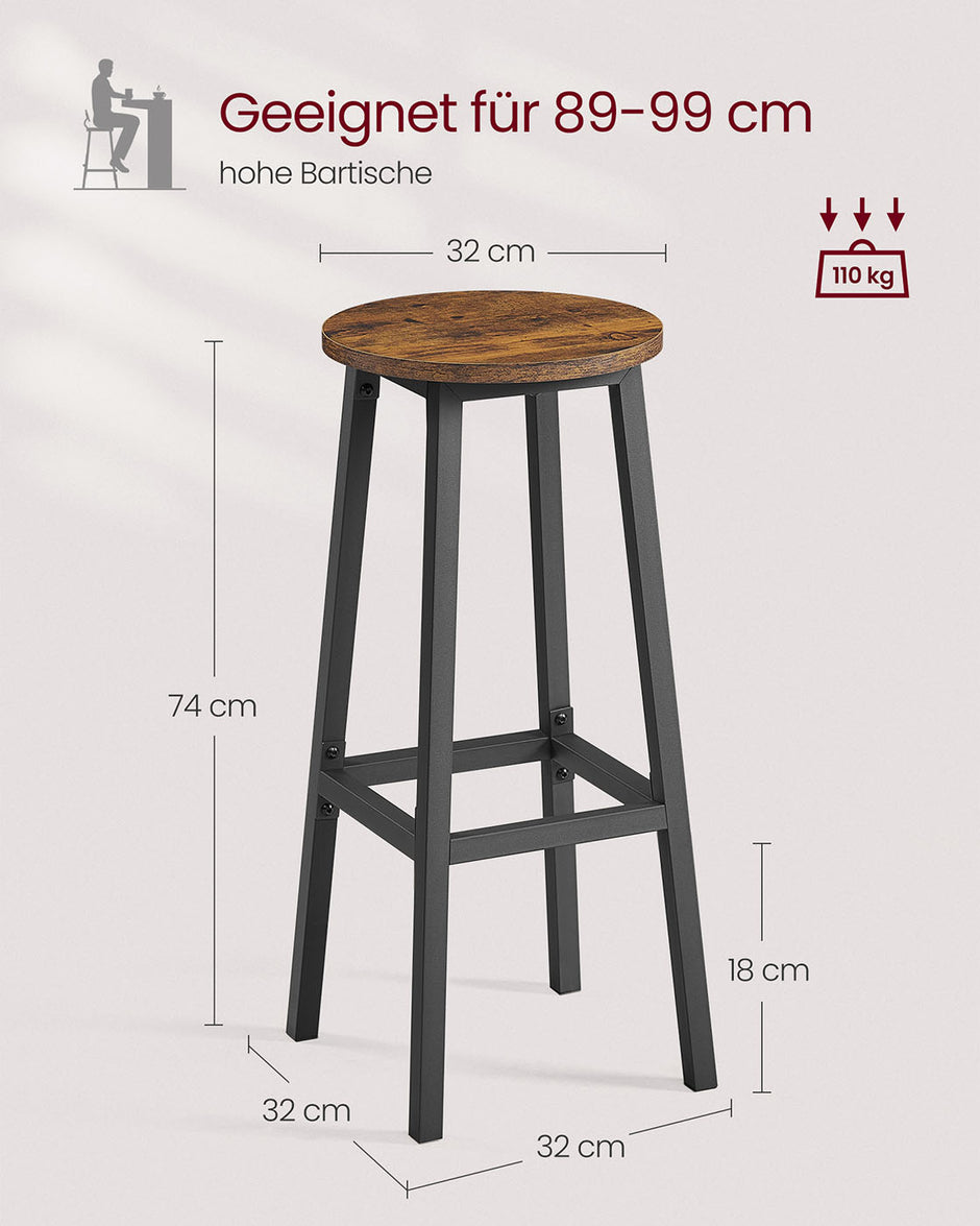 Barhocker-Set von 2 mit Fußstützen-Vintage-Braunschwarz