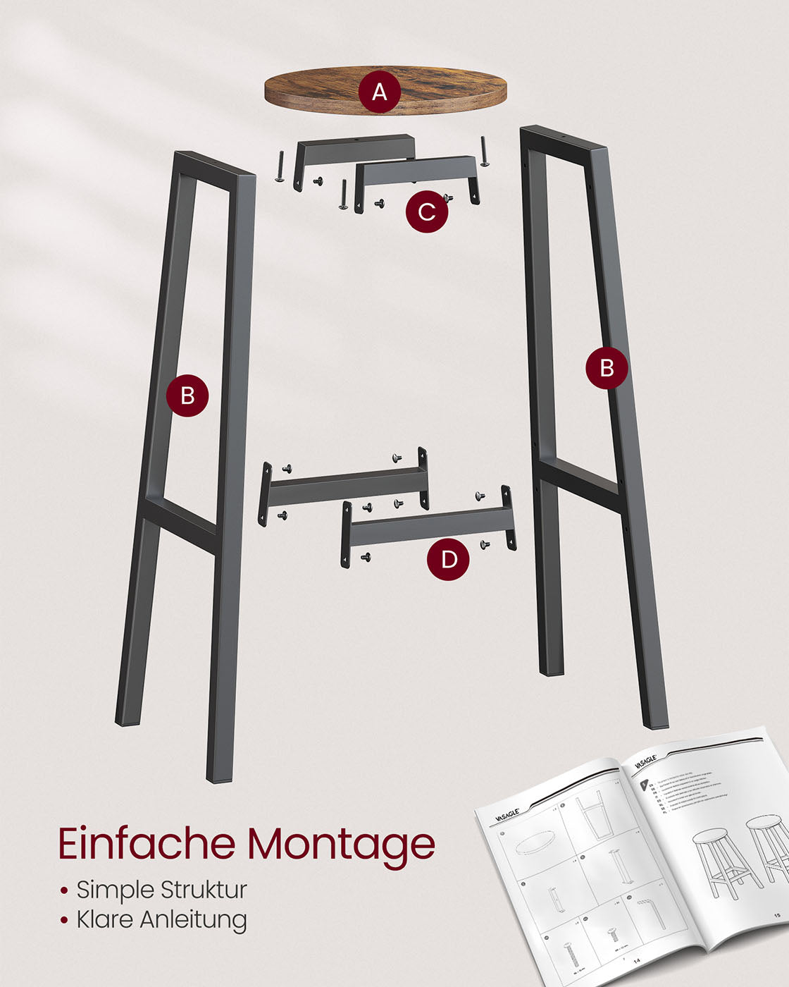 Barhocker-Set von 2 mit Fußstützen-Vintage-Braunschwarz