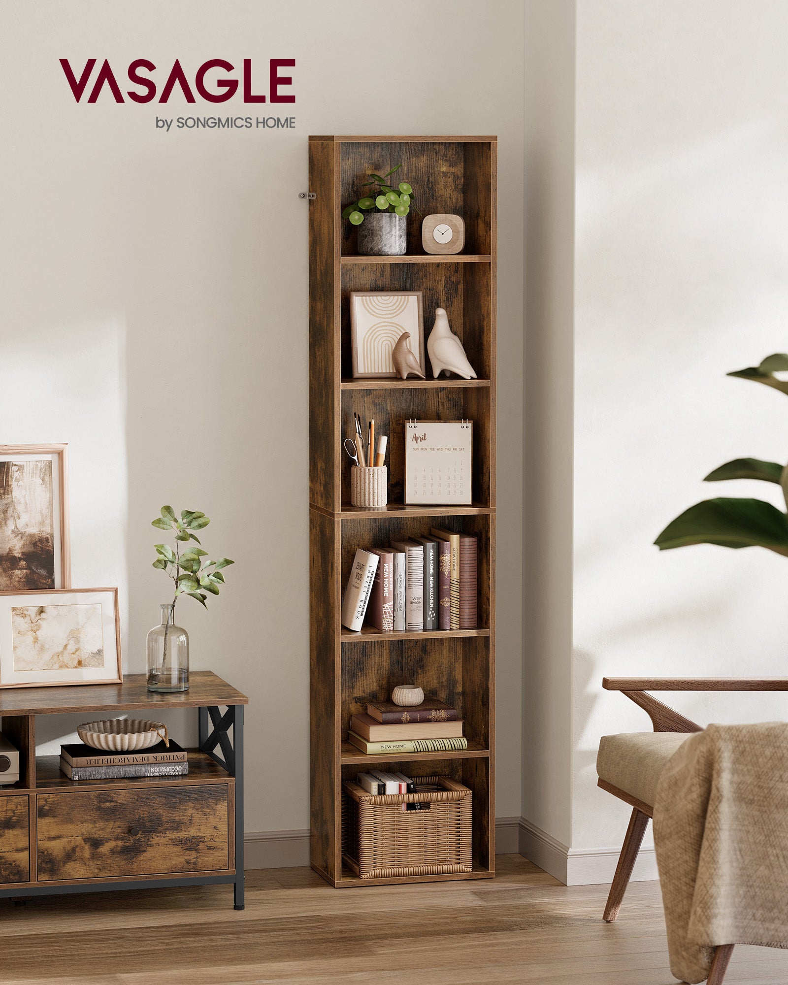 Bücherregal mit 6 Levels 24 x 40 x 178,5 cm Vintage Braun