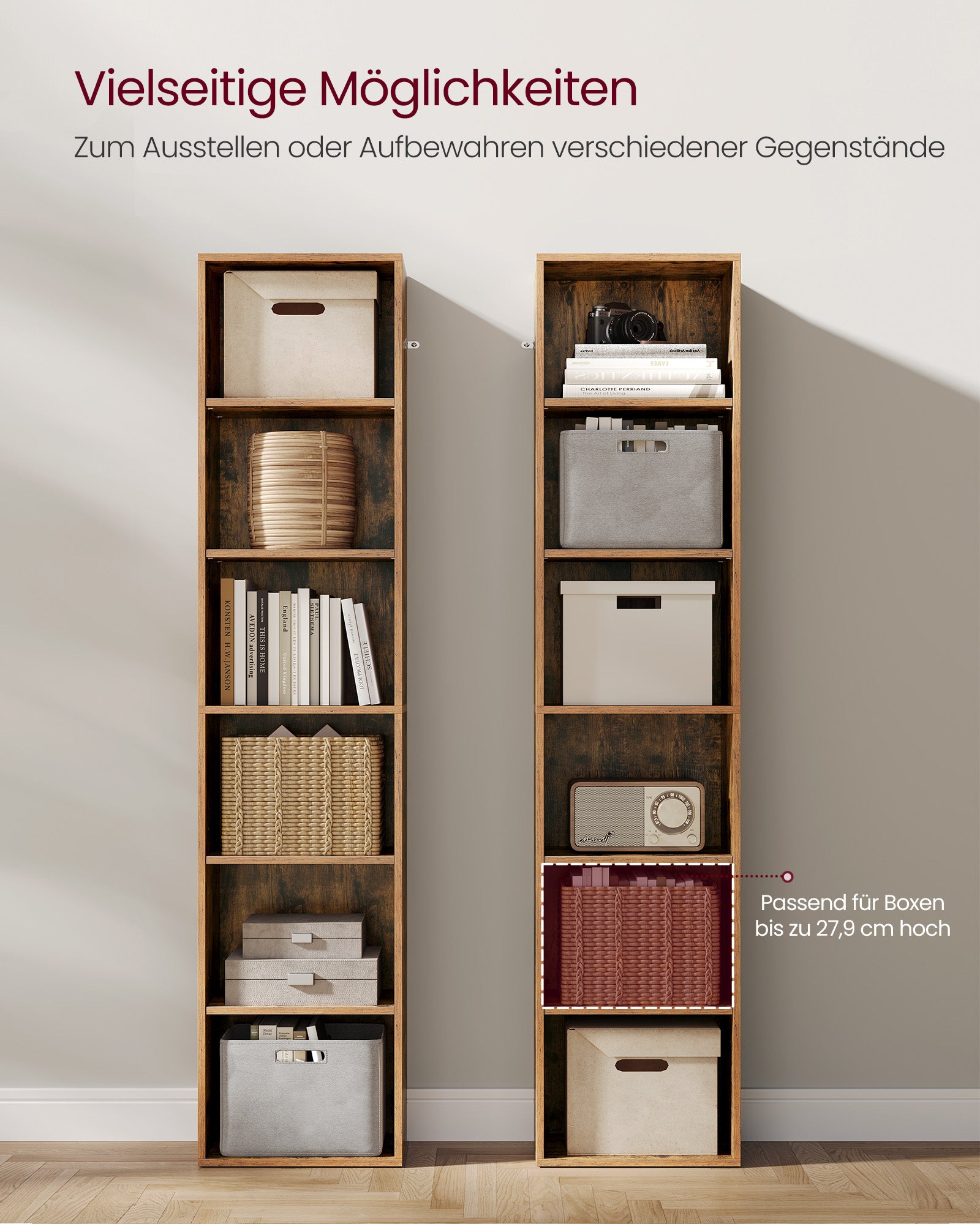 Bücherregal mit 6 Levels 24 x 40 x 178,5 cm Vintage Braun