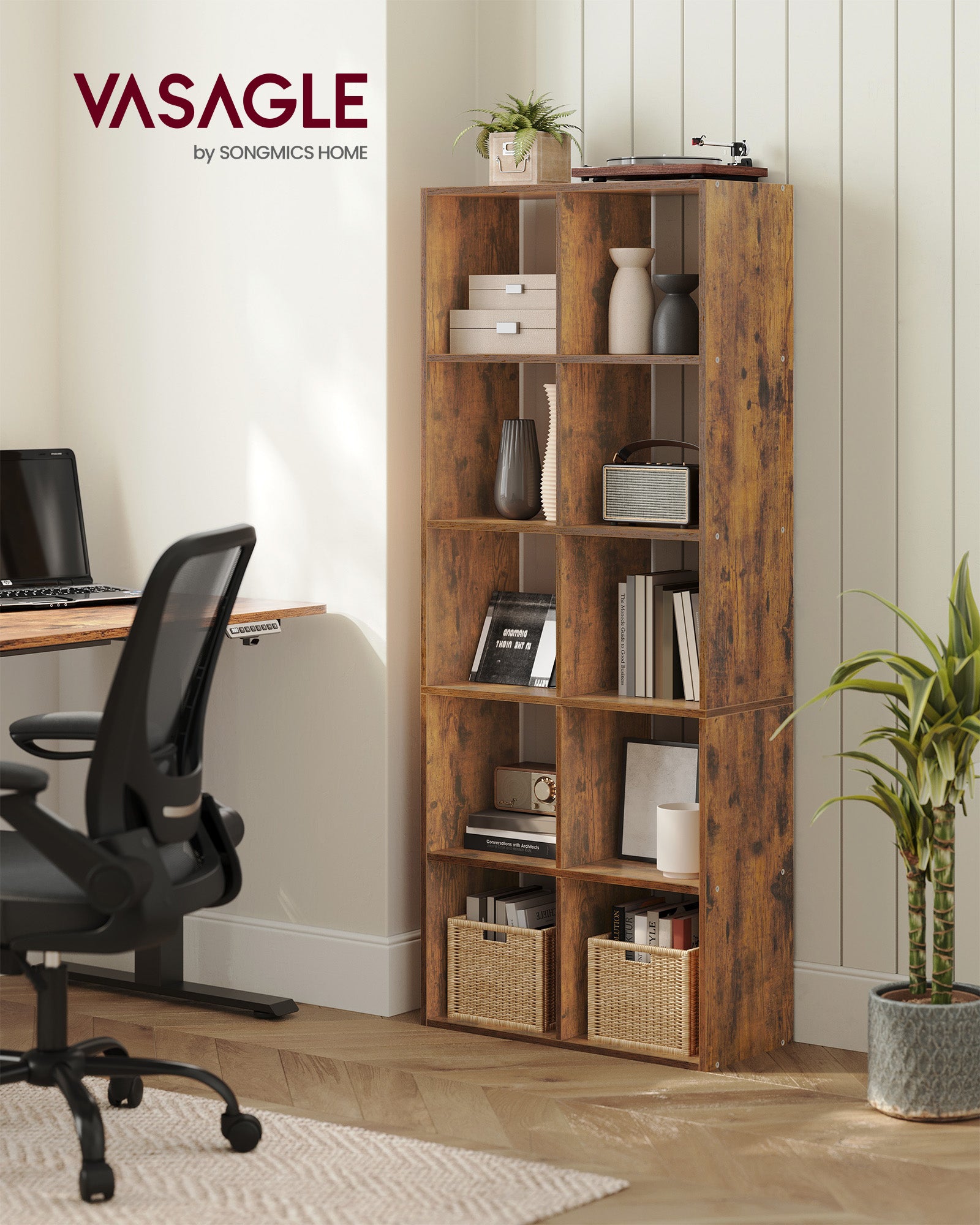 Bücherregal - mit 10 Fächern - Vintage Brown