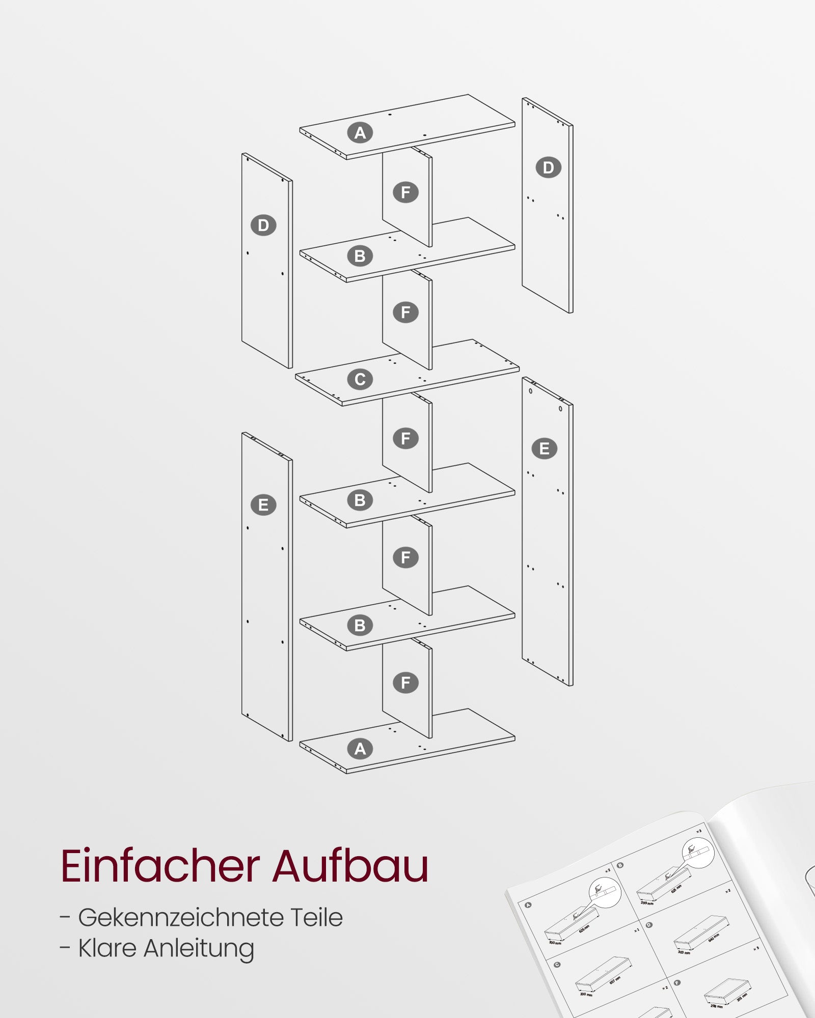 Bücherregal - mit 10 Fächern - Vintage Brown