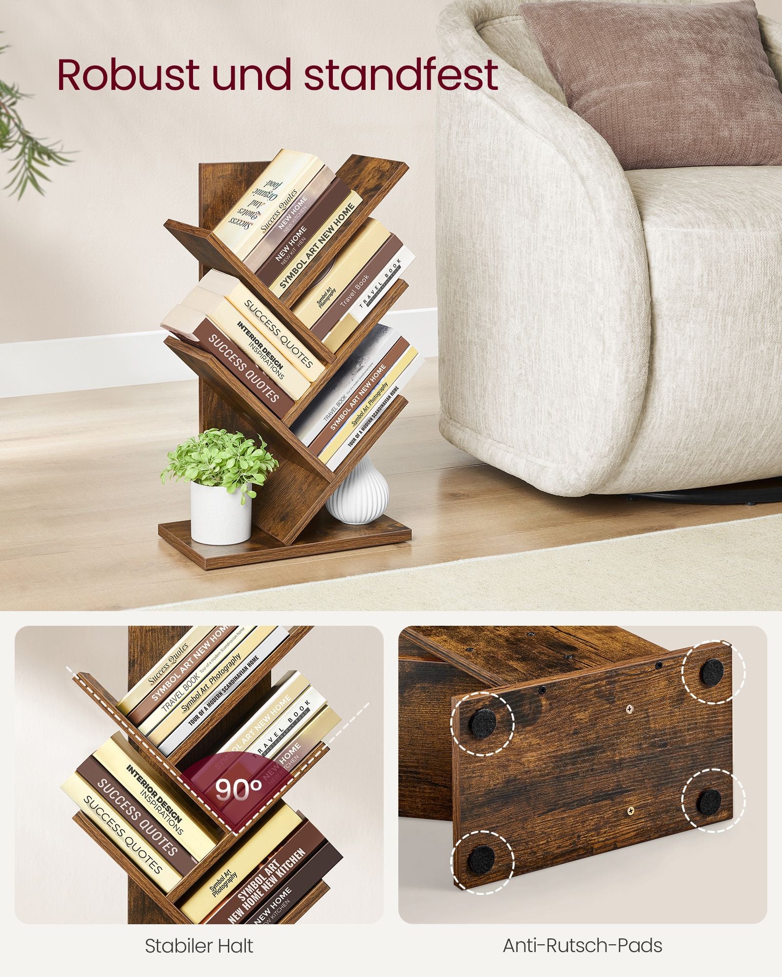 Bücherregal - Baumform - Raum - Vintage Brown