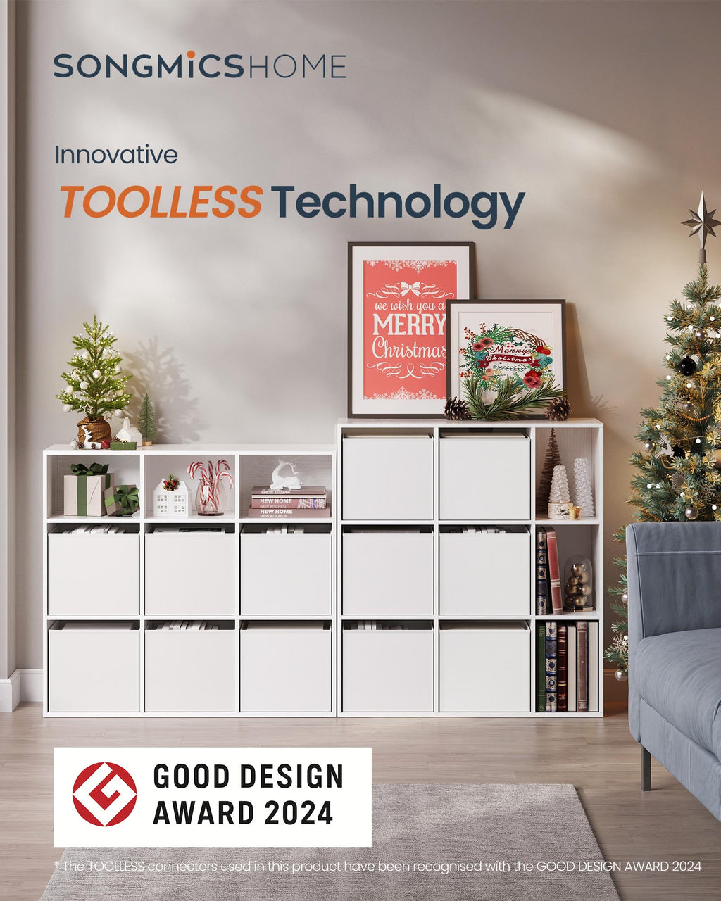 Bücherregal mit 6 Stoffschubladen - Toolless - Lagermöbel