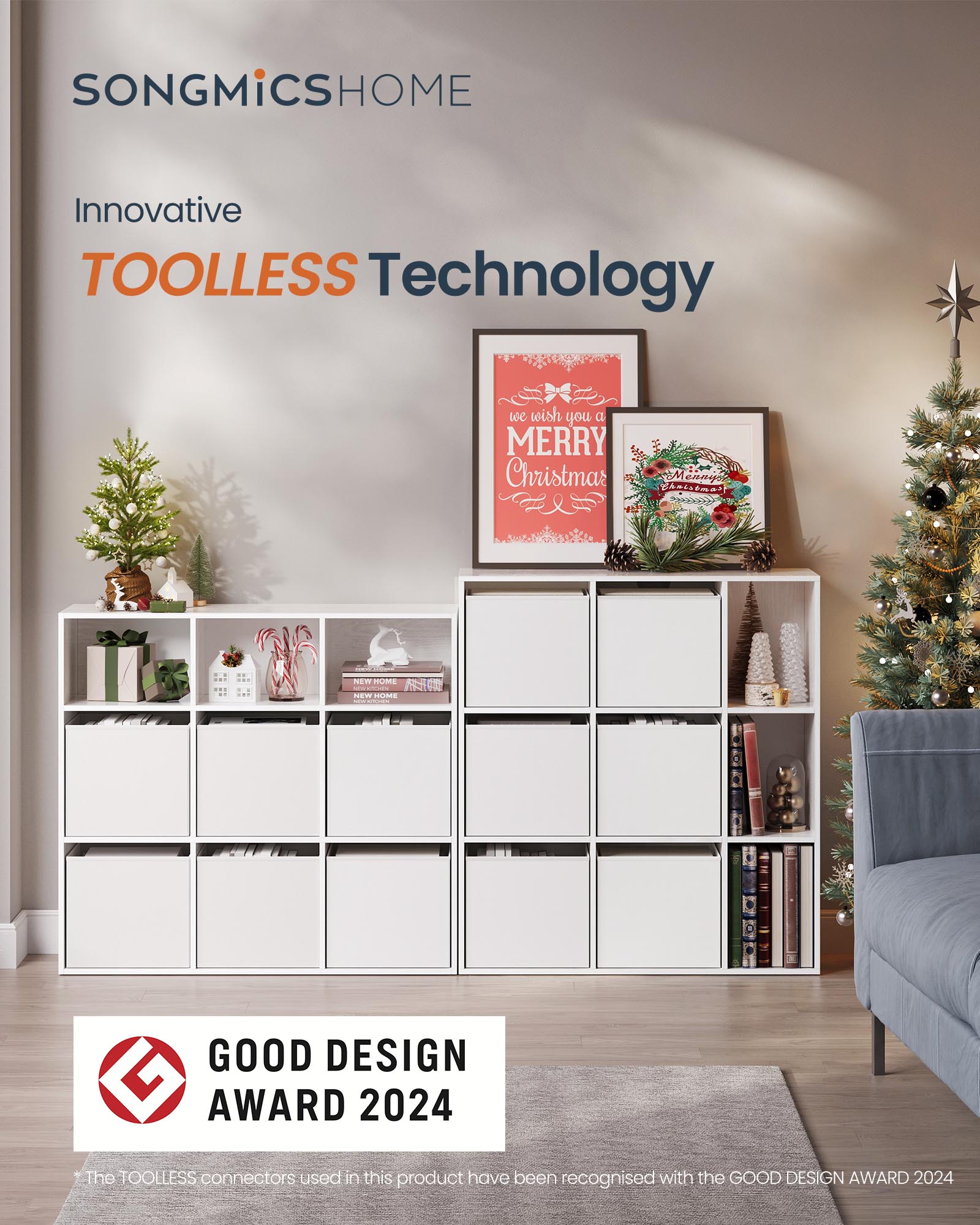 Bücherregal mit 6 Stoffschubladen - Toolless - Lagermöbel