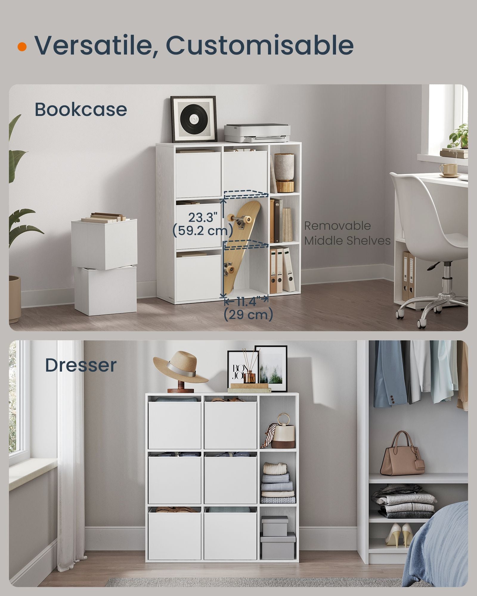 Bücherregal mit 6 Stoffschubladen - Toolless - Lagermöbel
