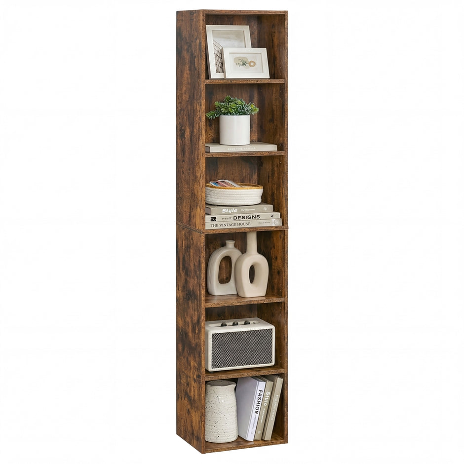 Boekenkast - 6 Planken - Smal - Verstelbare Planken - Vintage Bruin