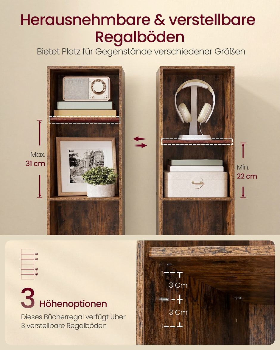 Boekenkast - 6 Planken - Smal - Verstelbare Planken - Vintage Bruin