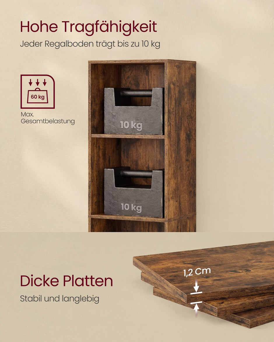 Boekenkast - 6 Planken - Smal - Verstelbare Planken - Vintage Bruin