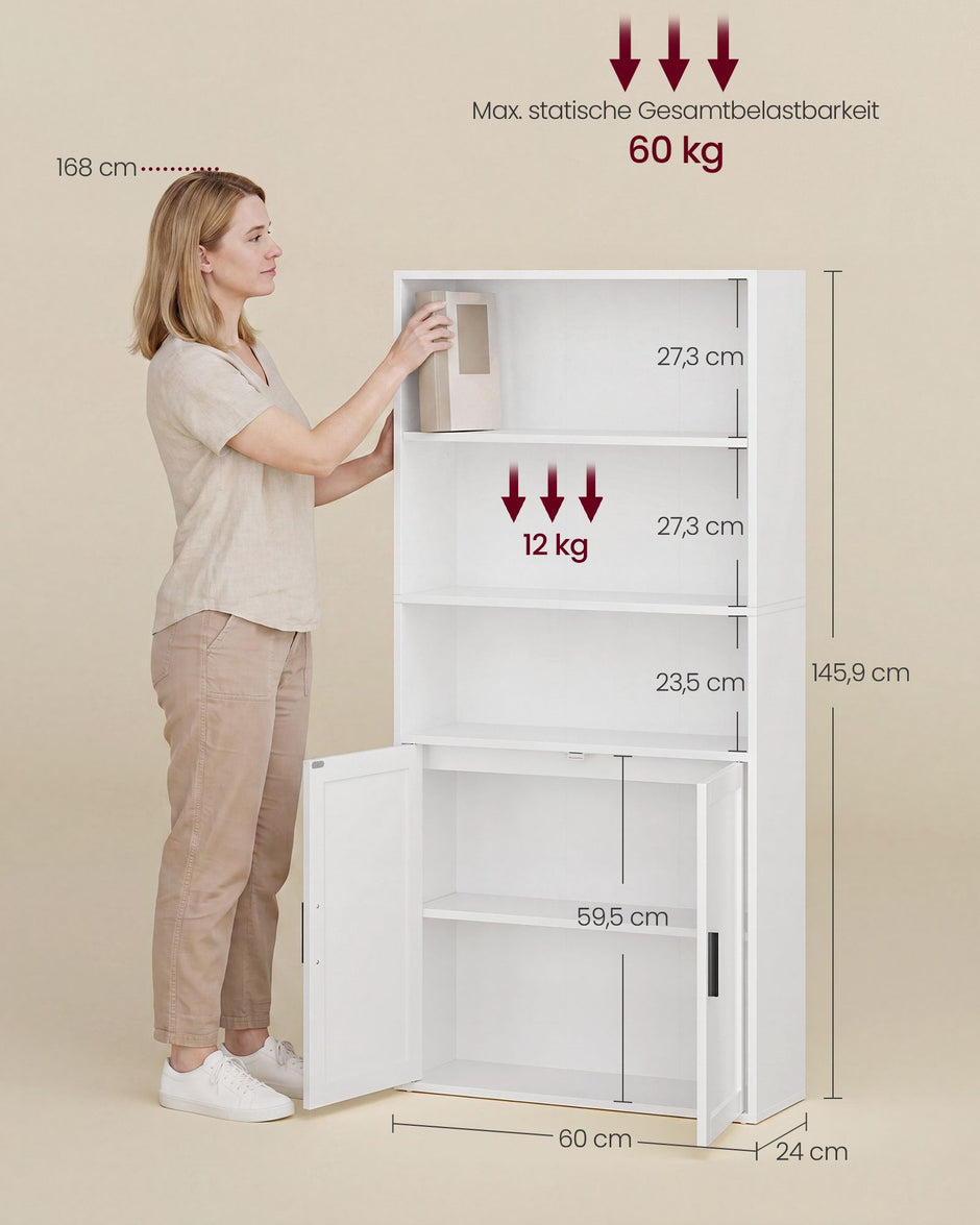 Boekenkast - Staand met Meerdere Ebenen - Wolkwit - 24 x 60 x 145,9 cm
