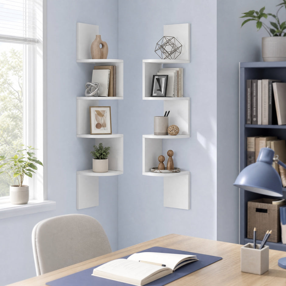 Hoekplank - 4 Etages - Zwevende Wandplank - Voor Boeken
