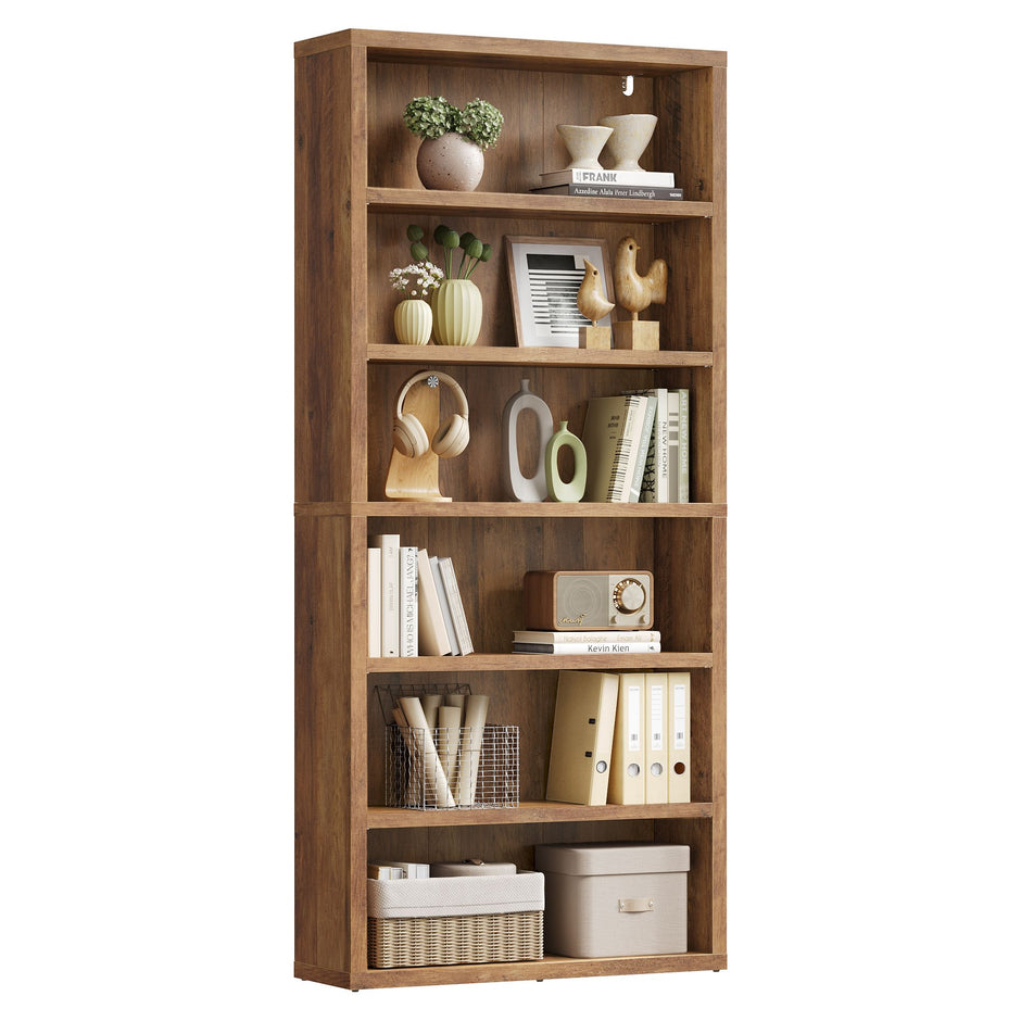 Boekenkast – 6 Niveaus – Verstelbare Planken – Hout – 168 cm Hoog – Honingbruin