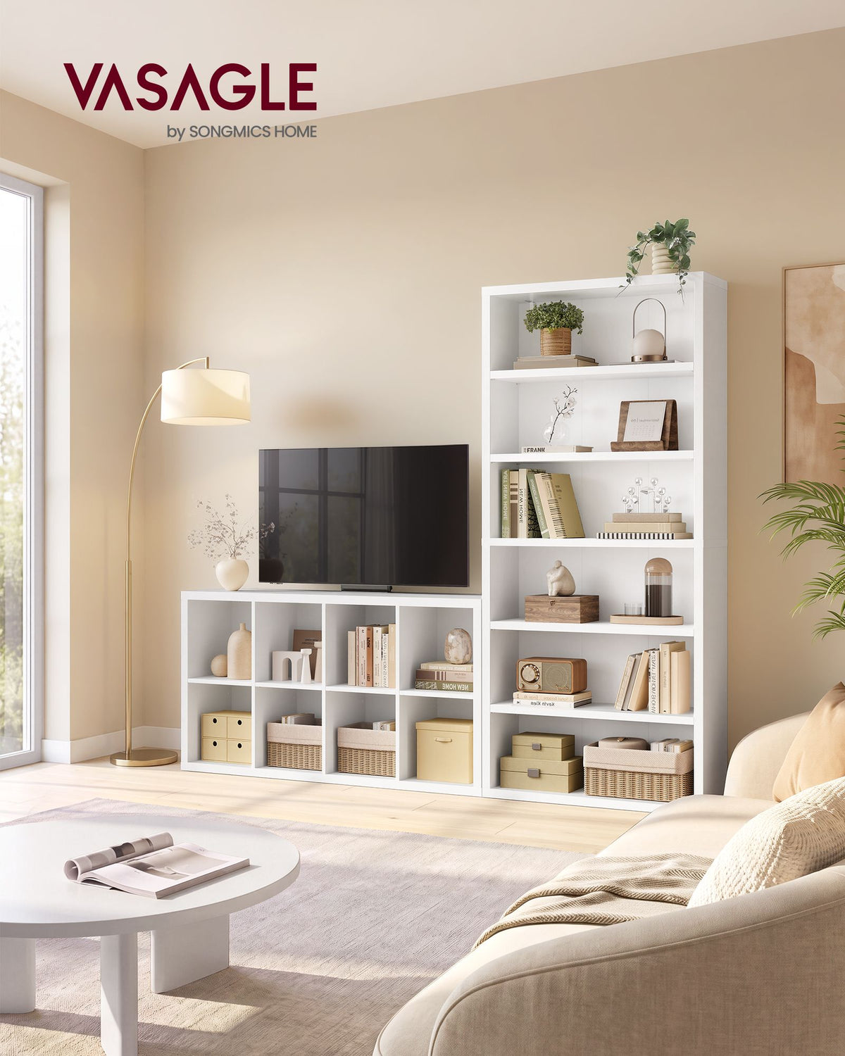 Boekenkast – 6 Planken – Verstelbaar – Met Anti-kantelset – 75 x 24 x 168 cm – Wolkwit