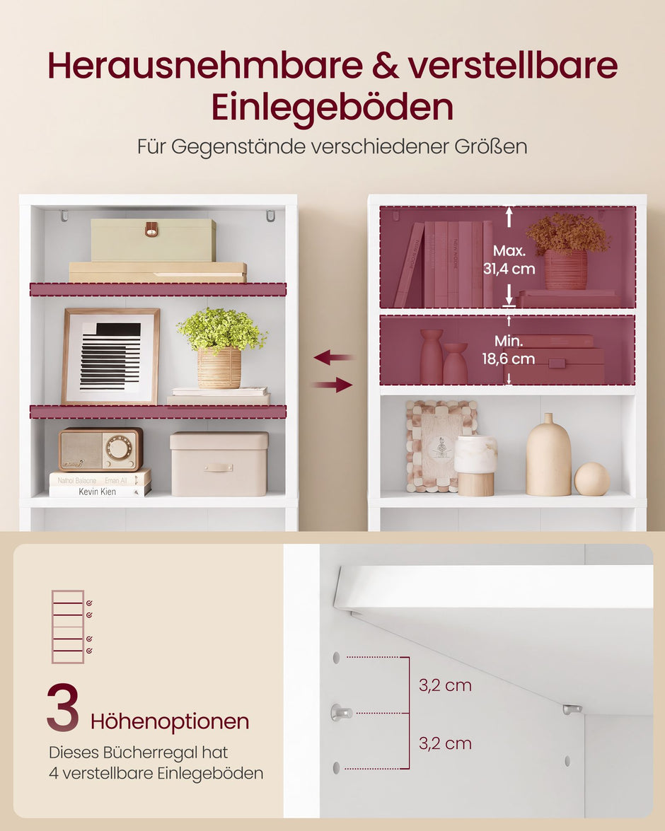 Boekenkast – 6 Planken – Verstelbaar – Met Anti-kantelset – 75 x 24 x 168 cm – Wolkwit