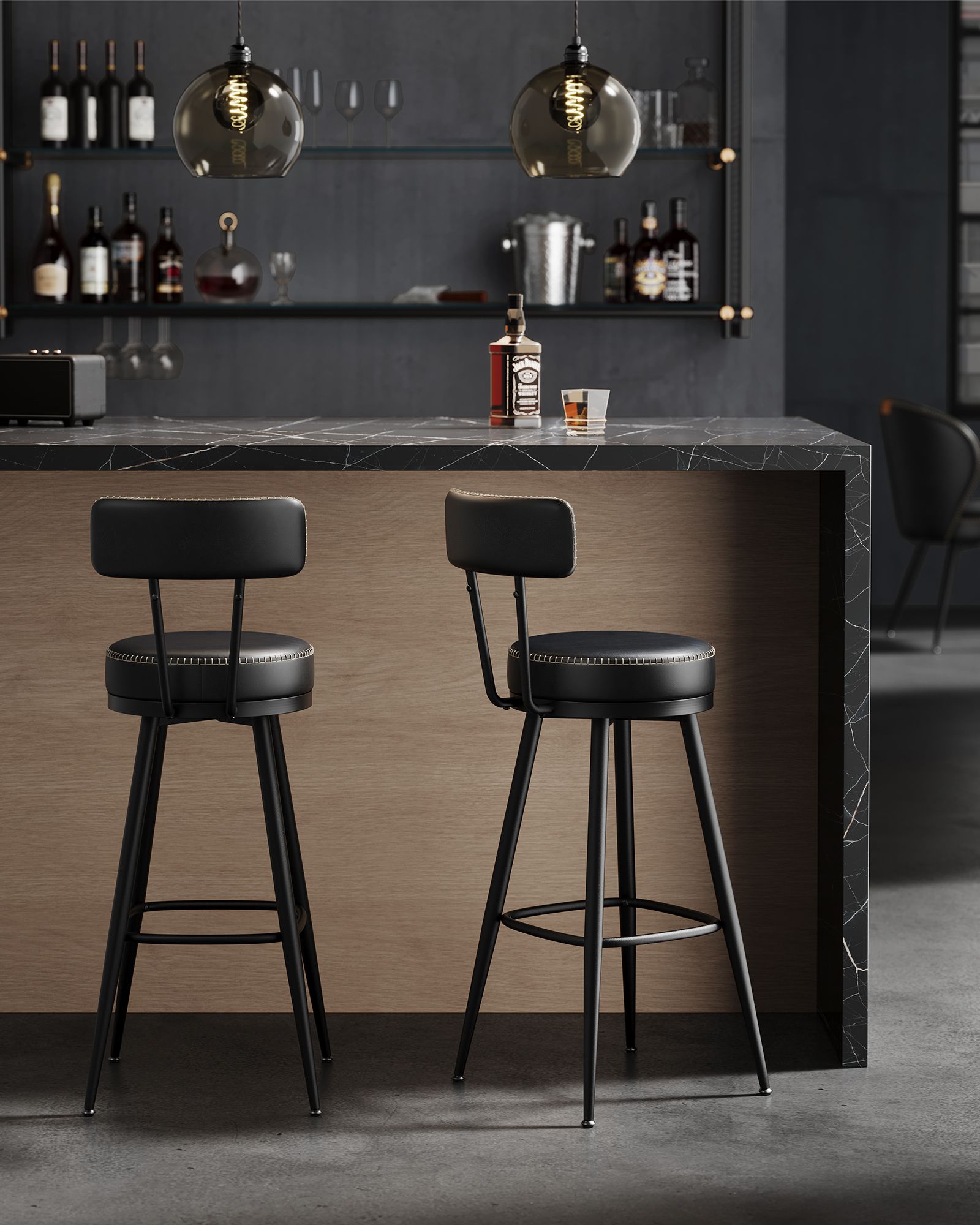 EKHO Collection - Bar Stühle 2 mit rotierender Backstreh -Tinte -Black
