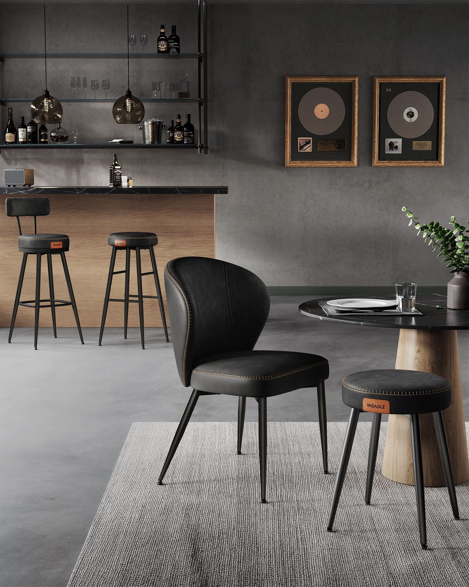 EKHO Collection - Bar Stühle 2 mit rotierender Backstreh -Tinte -Black