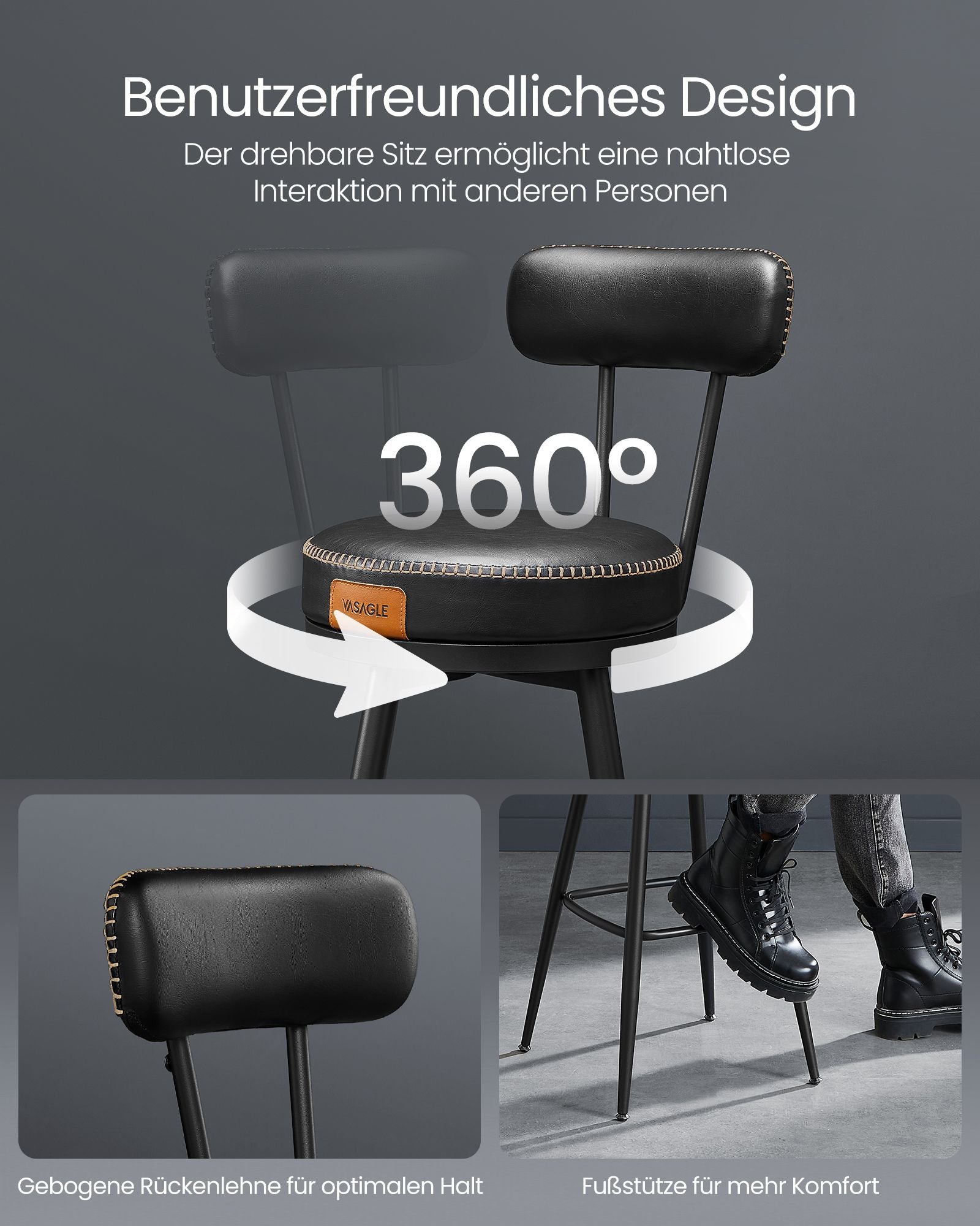 EKHO Collection - Bar Stühle 2 mit rotierender Backstreh -Tinte -Black