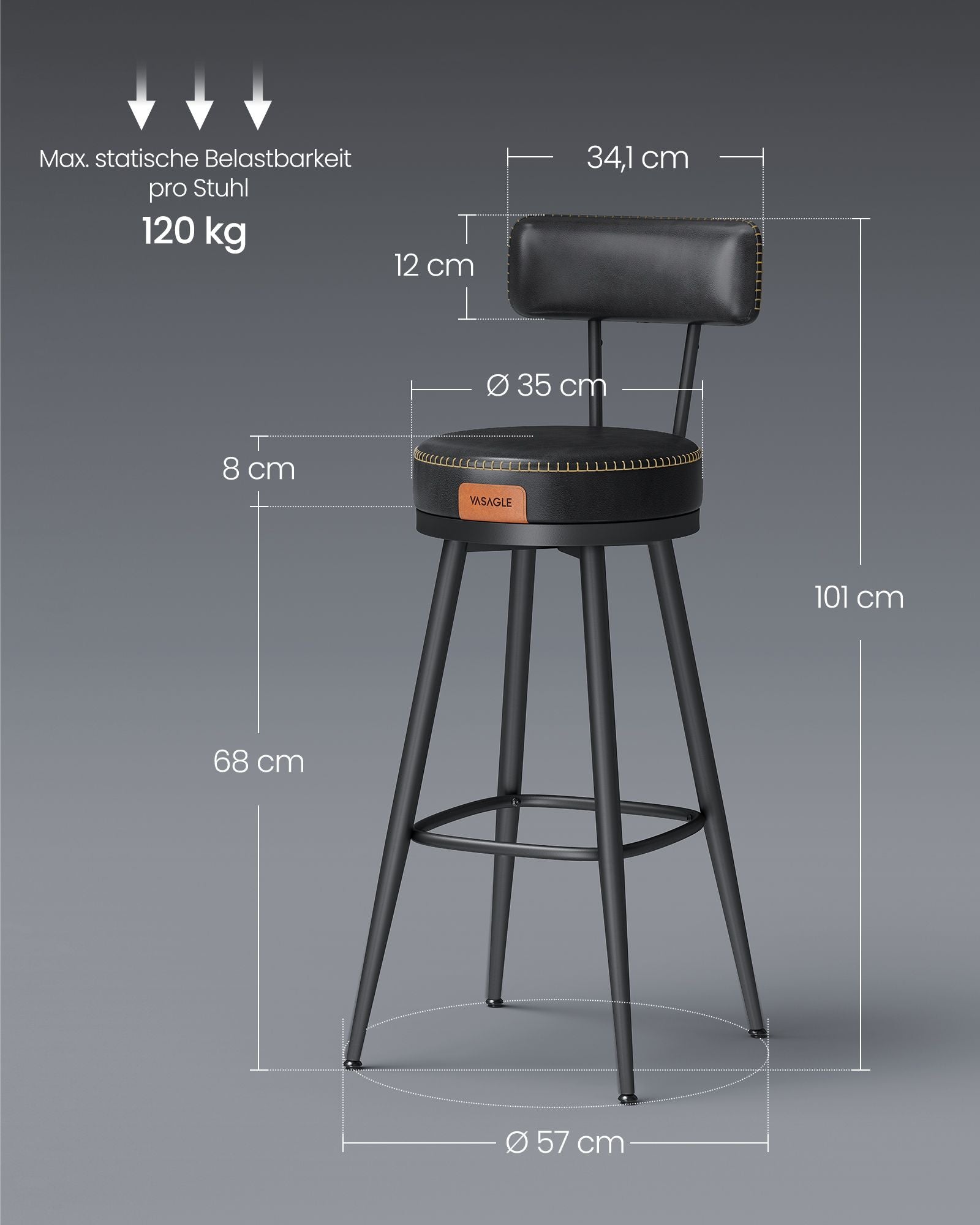 EKHO Collection - Bar Stühle 2 mit rotierender Backstreh -Tinte -Black