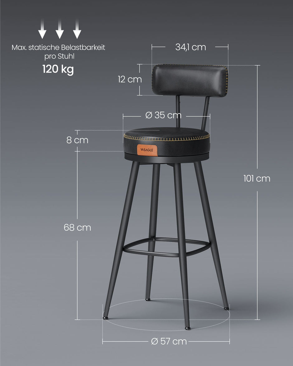 EKHO Collection - Bar Stühle 2 mit rotierender Backstreh -Tinte -Black