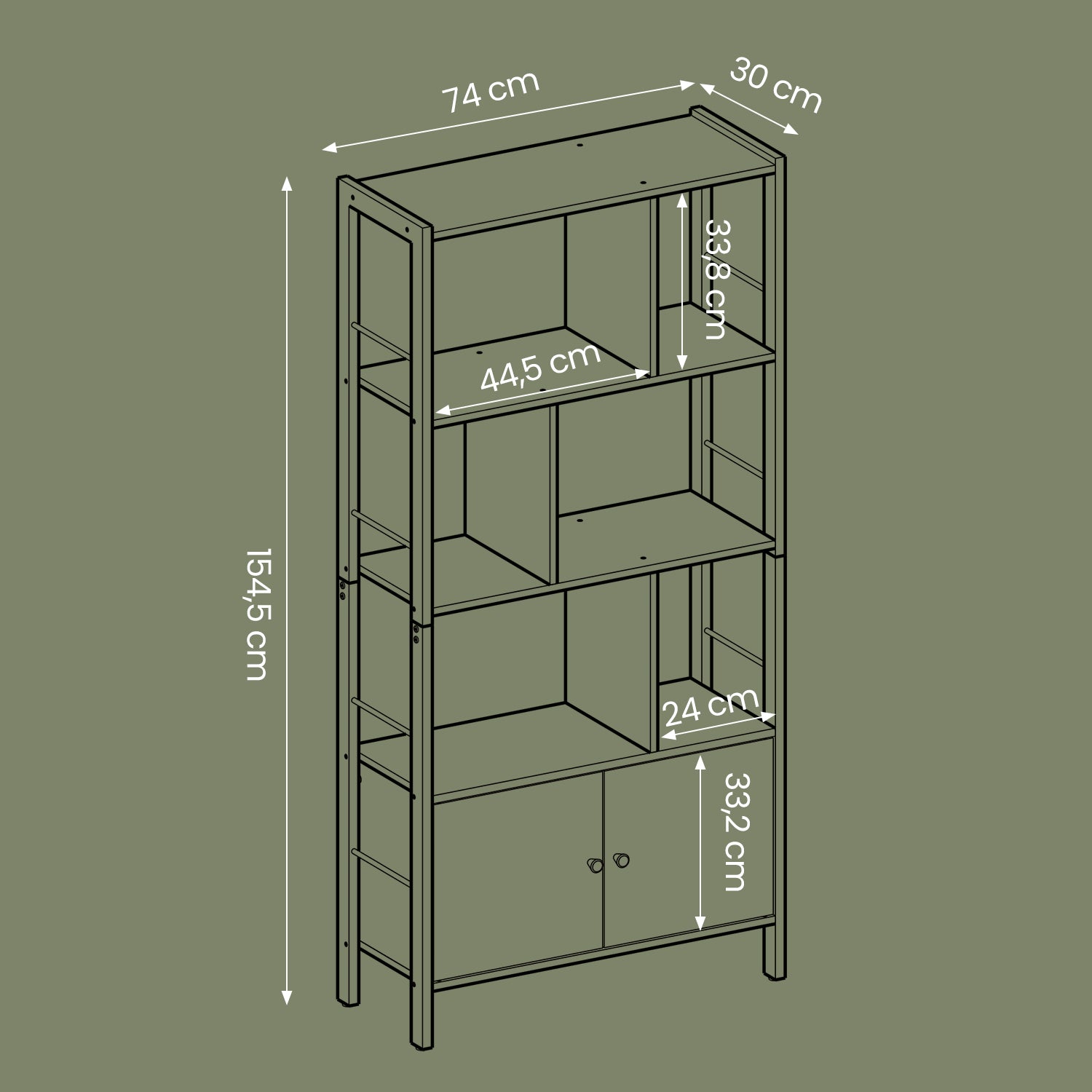 Bücherregal - mit 4 offenen Regalen, modernes Design