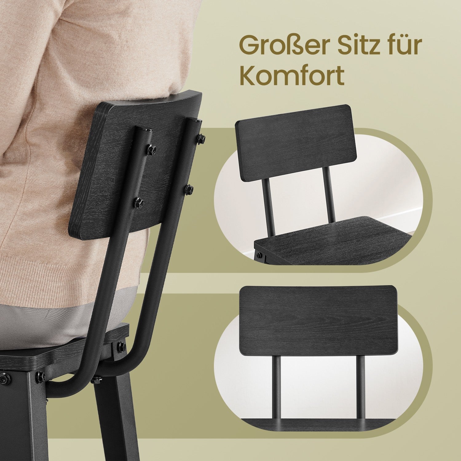 Barhocker - 2 -Set von 2 - mit Rückenlehne - EssZwart - Tinte -Black