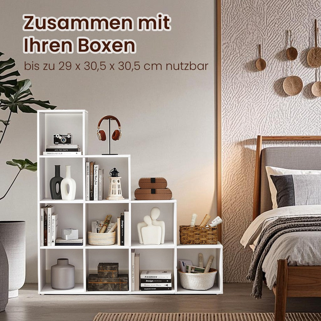 Bücherregal - mit 10 Fächern, offenes Regal als Internat