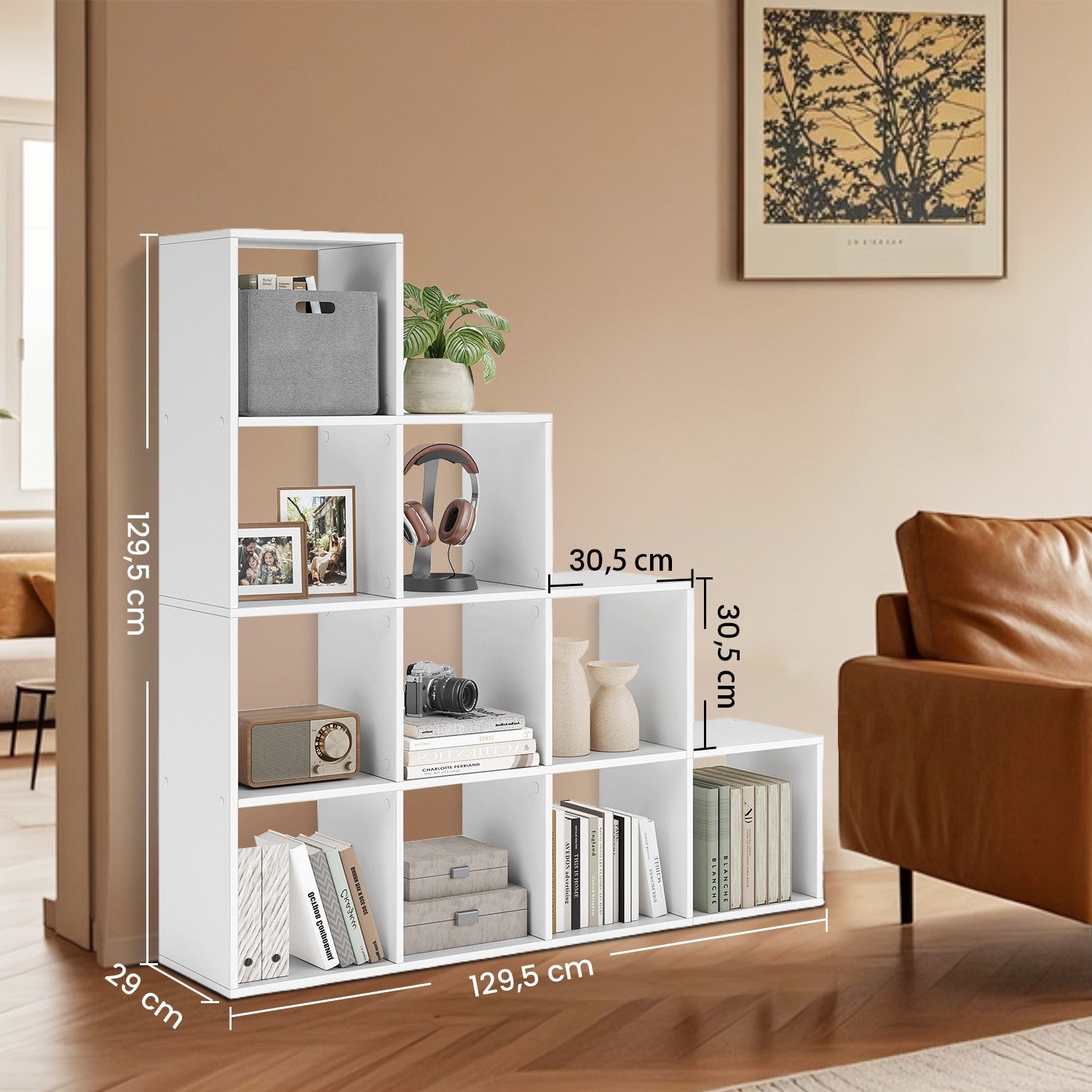 Bücherregal - mit 10 Fächern, offenes Regal als Internat
