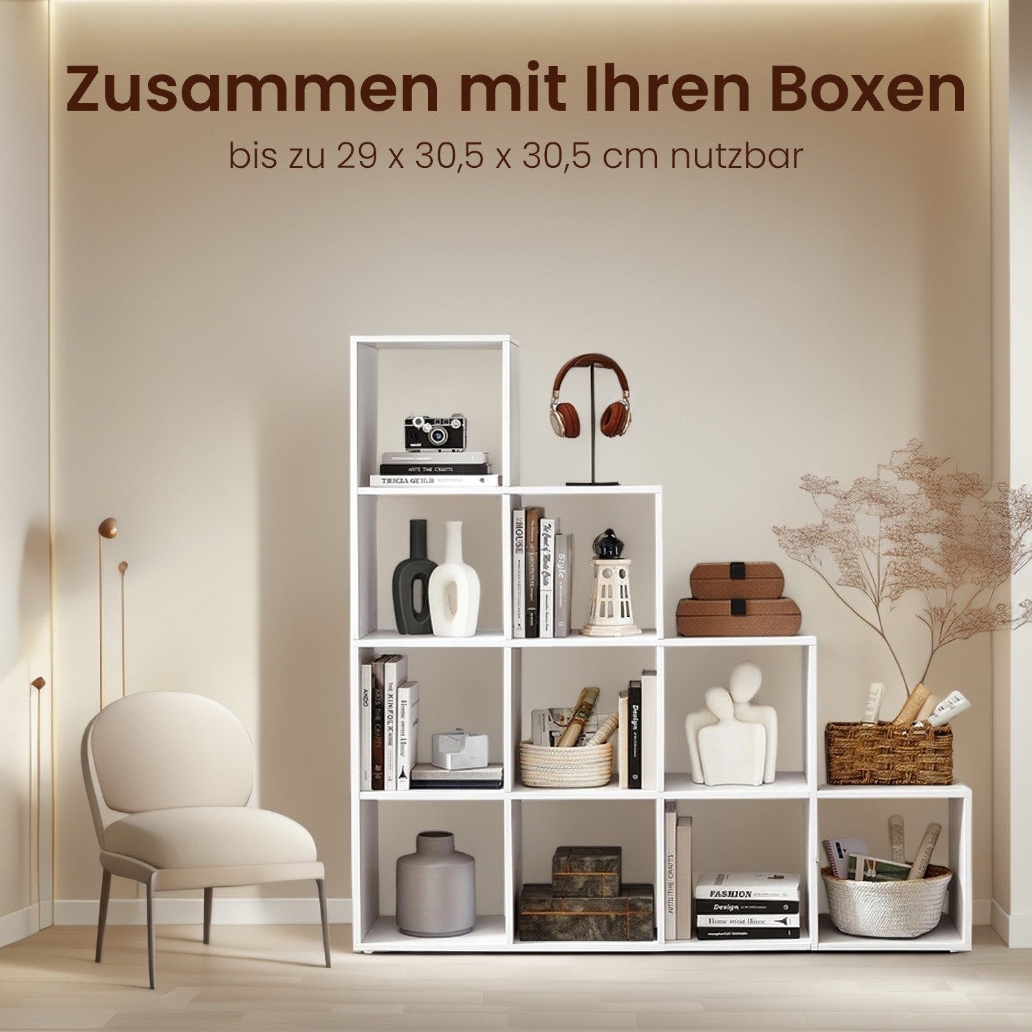 Bücherregal - mit 10 Fächern, offenes Regal als Internat