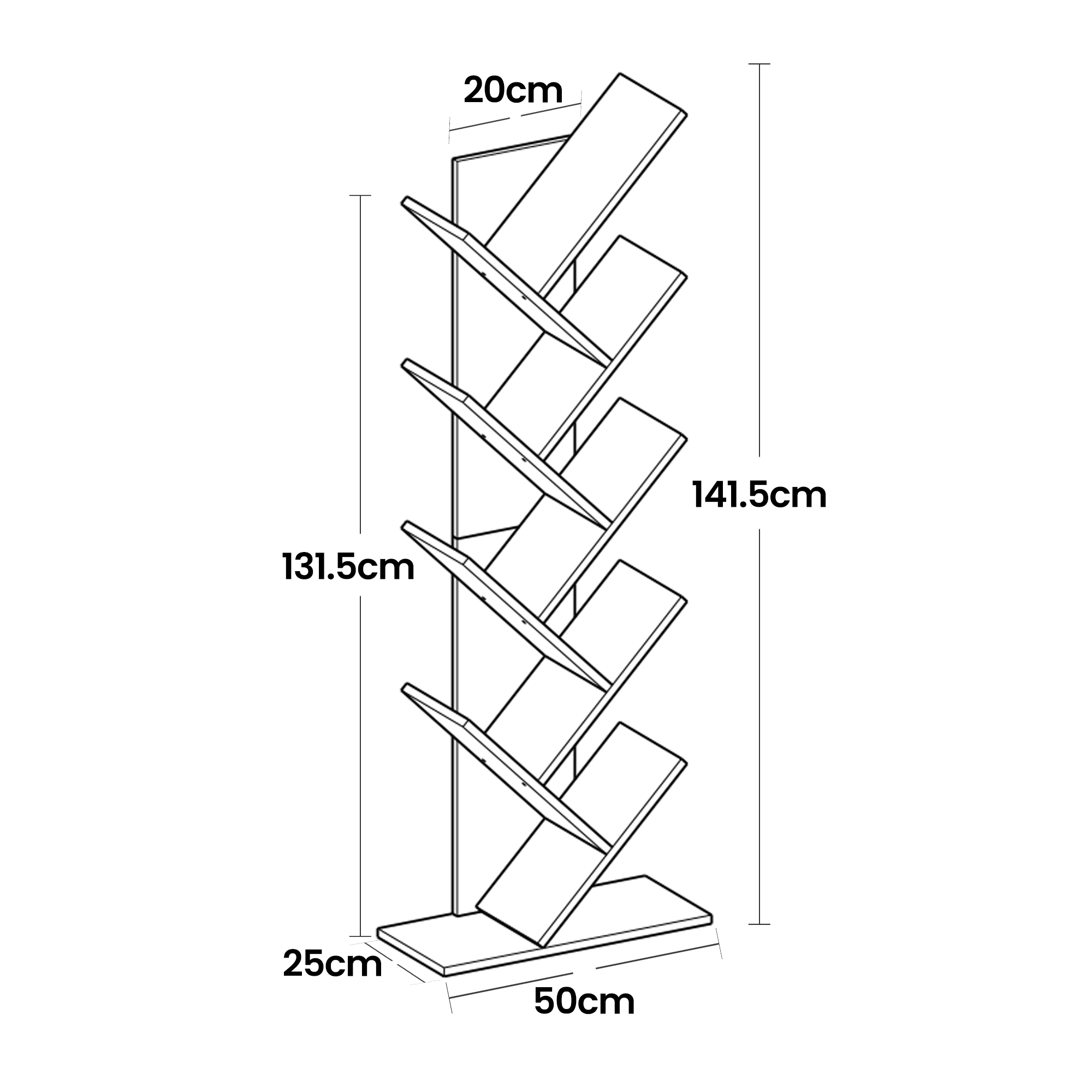 Bücherregal - 9 Levels in Baumform, Raumspeicher -Eckbrett