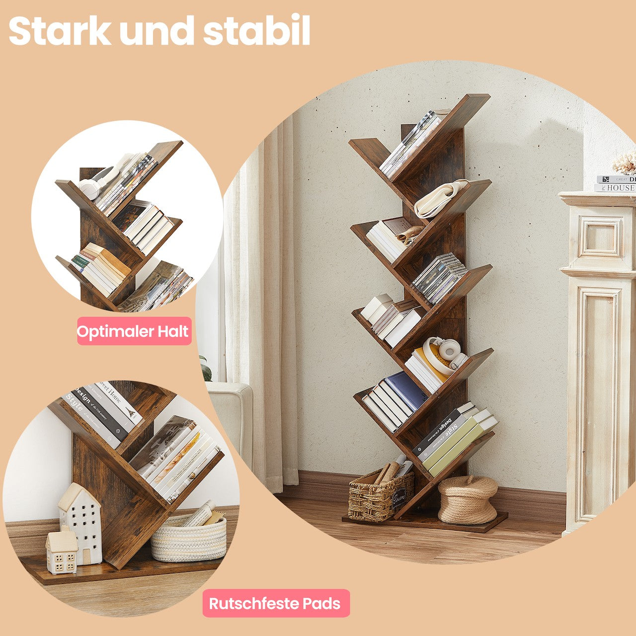 Bücherregal - 9 Levels in Baumform, Raumspeicher -Eckbrett