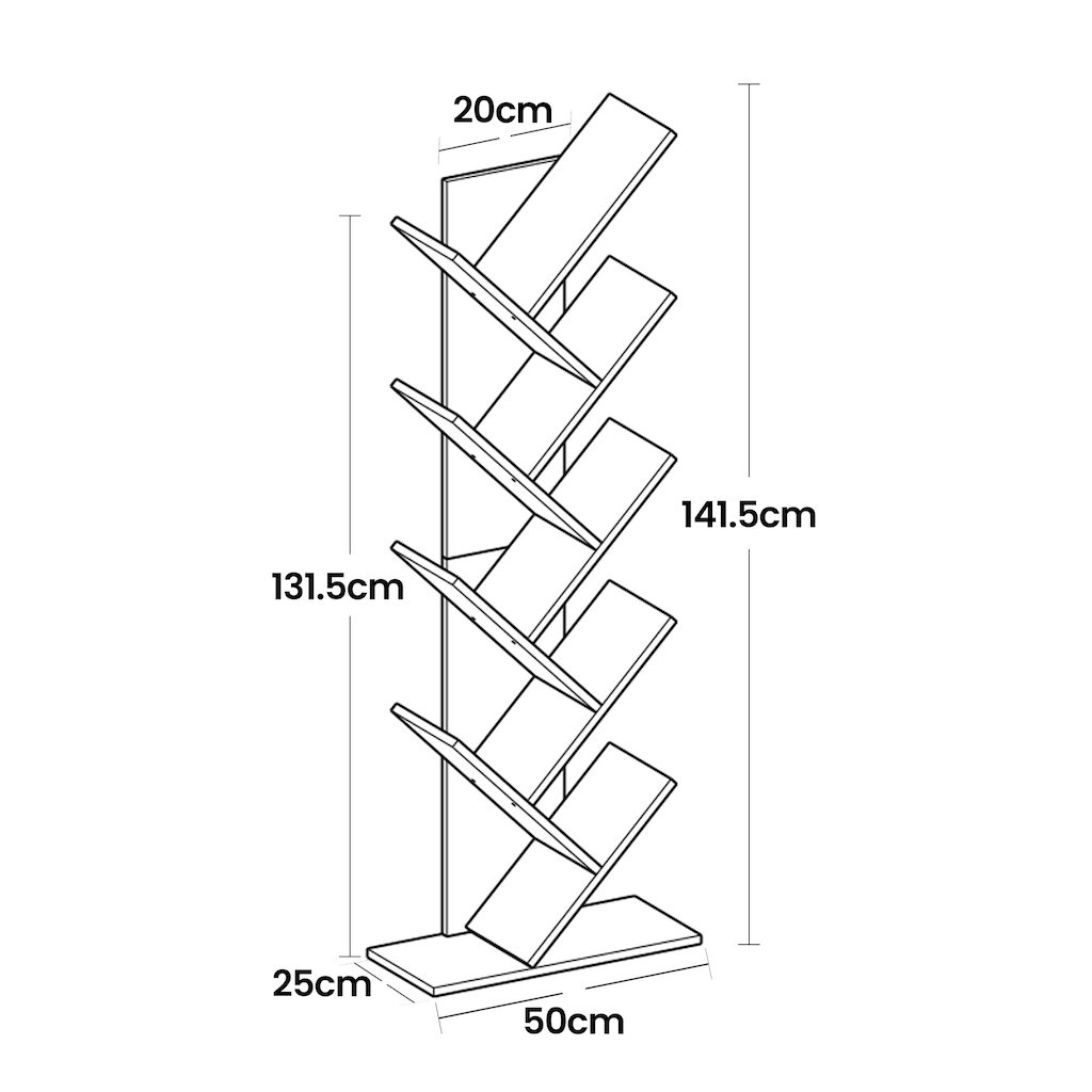 Bücherregal - 9 Levels in Baumform, Raumspeicher -Eckbrett