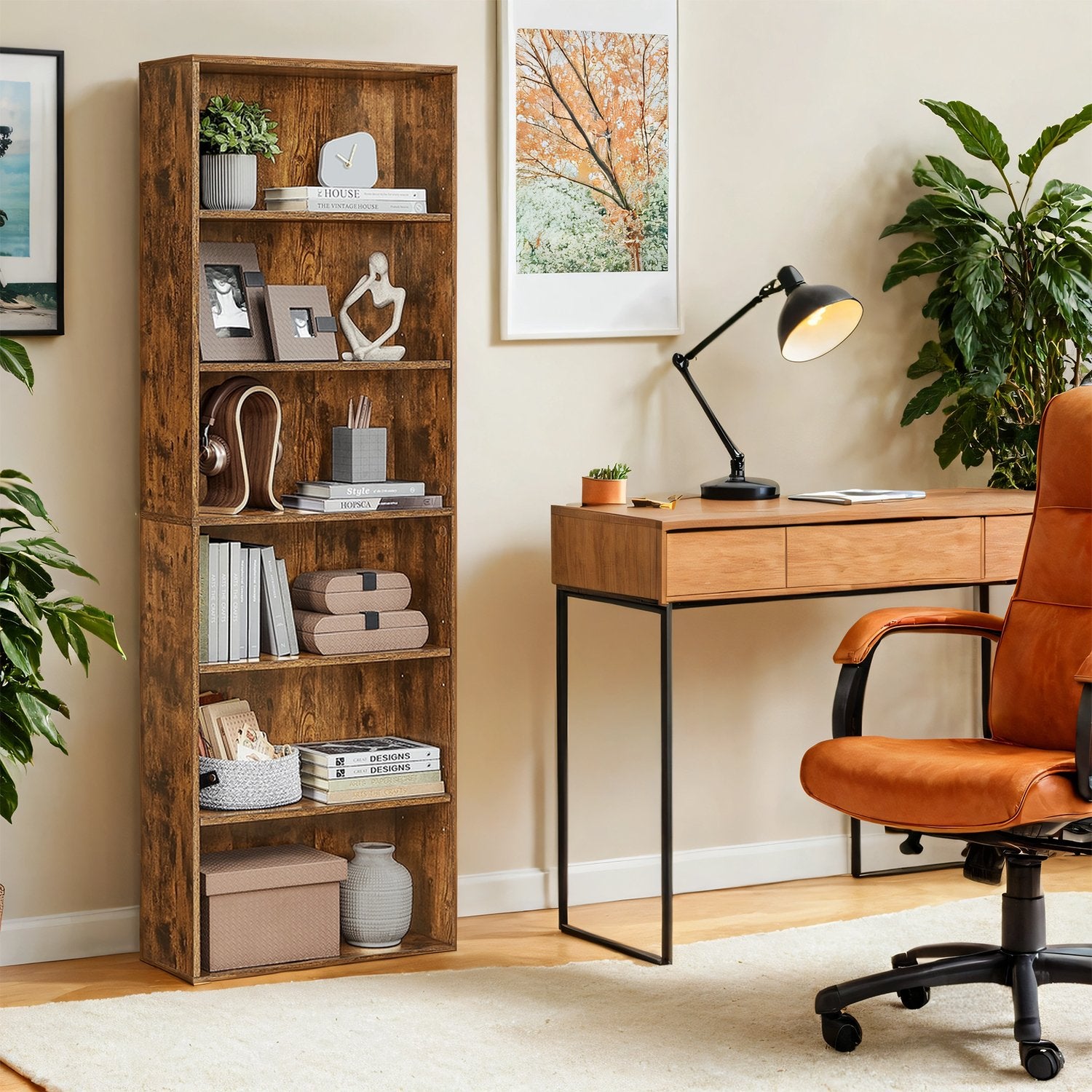 6-layer-Bücherregal im skandinavischen Stil, stehendes Regal für Wohnzimmer