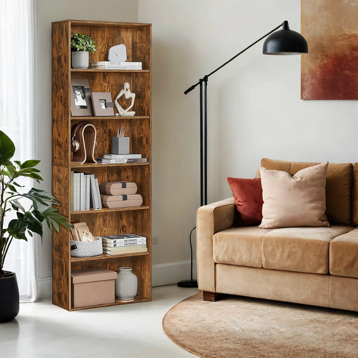 6-layer-Bücherregal im skandinavischen Stil, stehendes Regal für Wohnzimmer