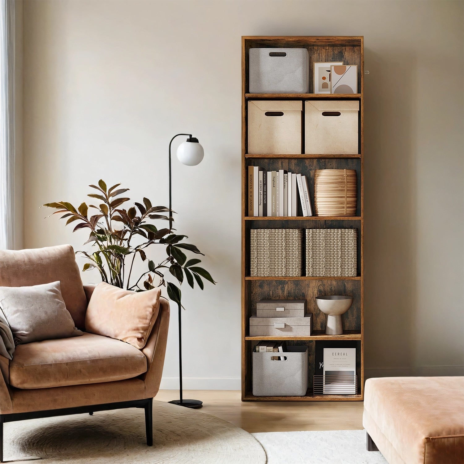 6-layer-Bücherregal im skandinavischen Stil, stehendes Regal für Wohnzimmer