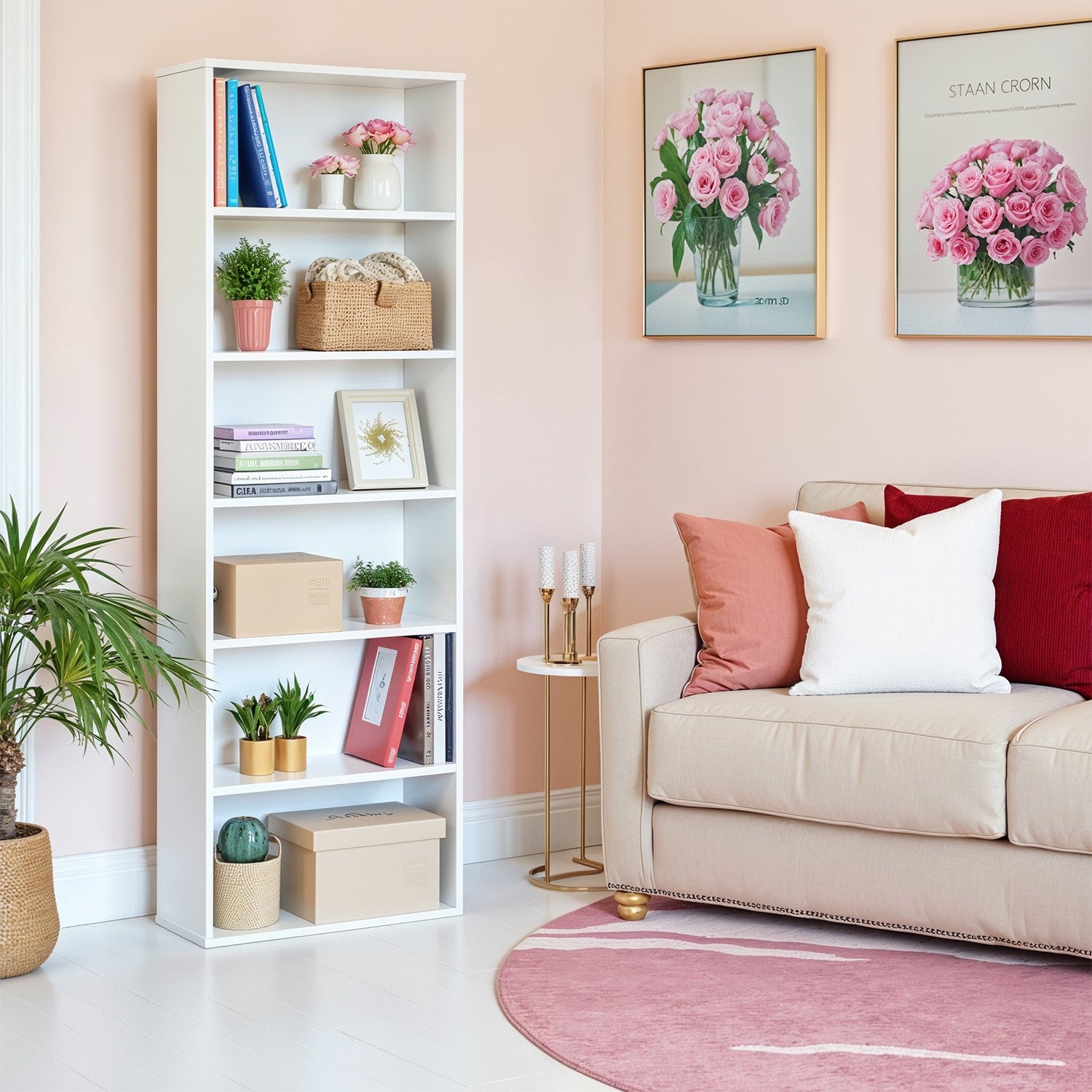 6-layer-Bücherregal im skandinavischen Stil, stehendes Regal für Wohnzimmer