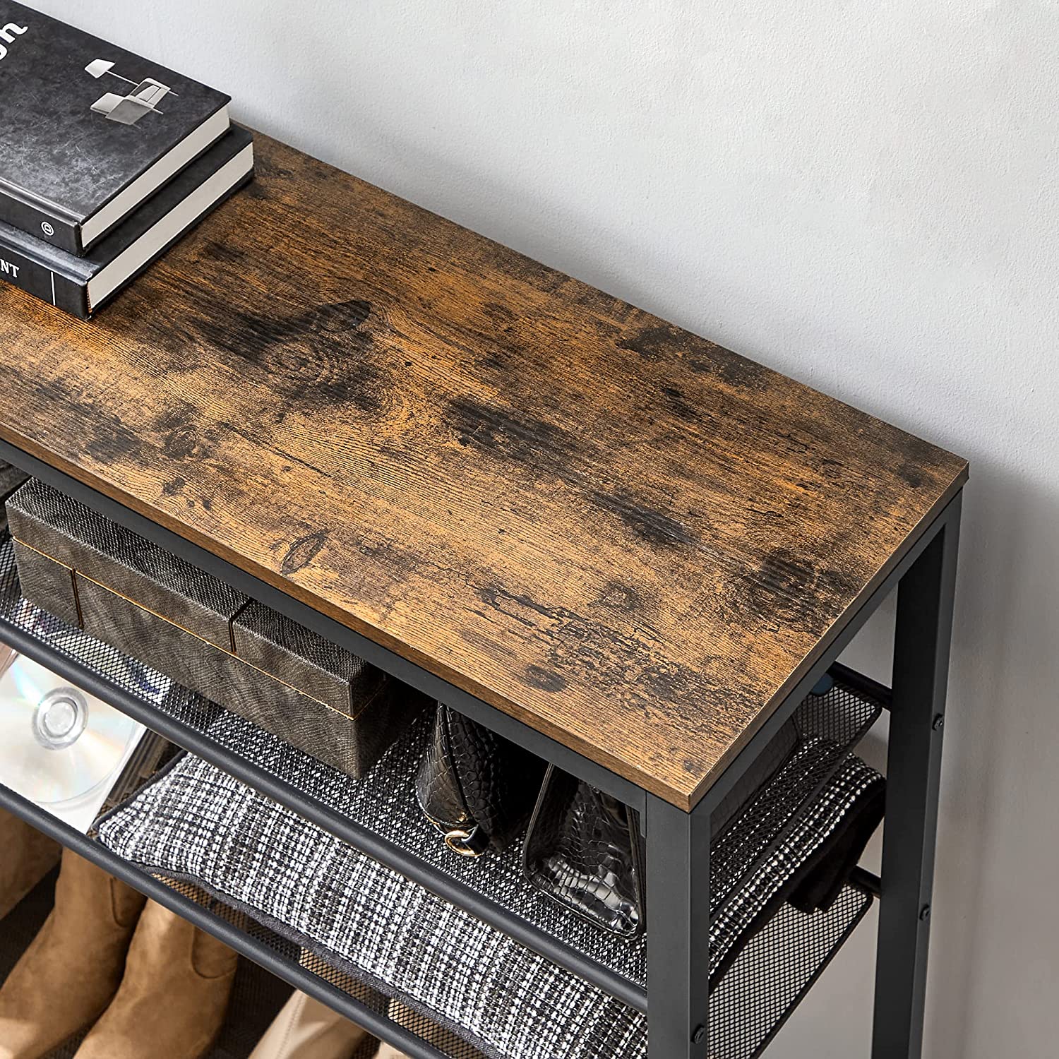 Schuhregal - mit 7 Grillen - Lagerständer - braun / schwarz