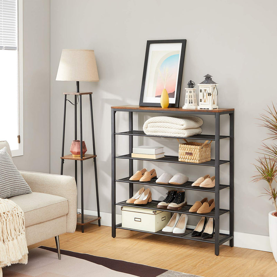 Schuhschrank - Schuhregal mit 5 Gitterstufen - mit Top - Industrial Design