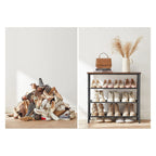 Schuhregal - mit 3 Regalen - Schuhschrank - Polyester Stoff - Metallrahmen - braun / schwarz