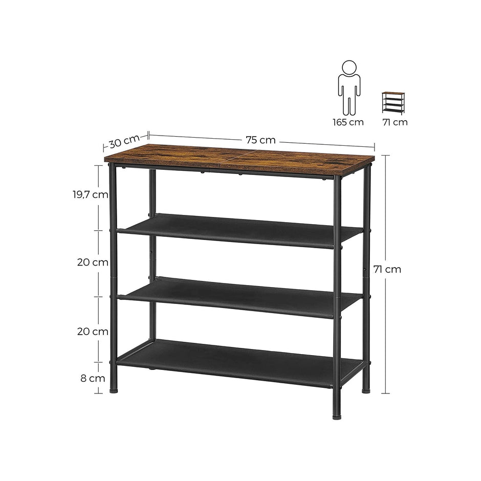 Schuhregal - mit 3 Regalen - Schuhschrank - Polyester Stoff - Metallrahmen - braun / schwarz