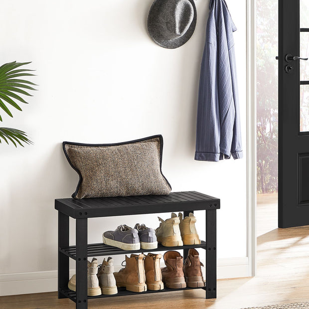 Schoenenbank - Bamboe - 3 Planken - 70 cm - Zwart